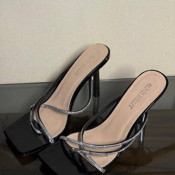 Olivia Miller - Women's Cross Strap Rhinestone Square Toe Sling Sandals (9) - Picture 1 of 2